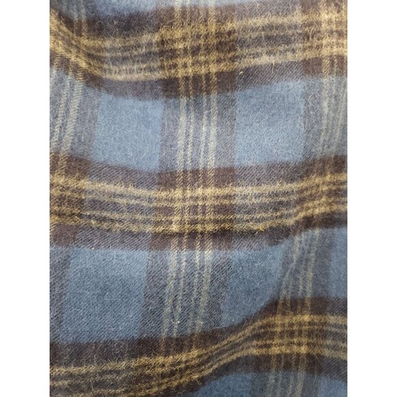 100% Baby Alpaca Wool Scarf Blue Plaid Design Fringed Edges - Picture 5 of 11